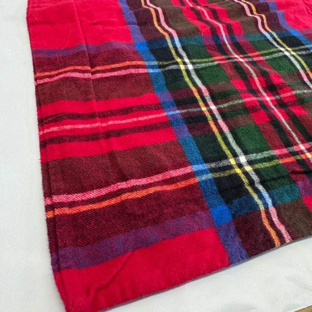 Lands End Plaid Pillow Sham 100% Cotton Flannel Portugal Red Green Blue Yellow